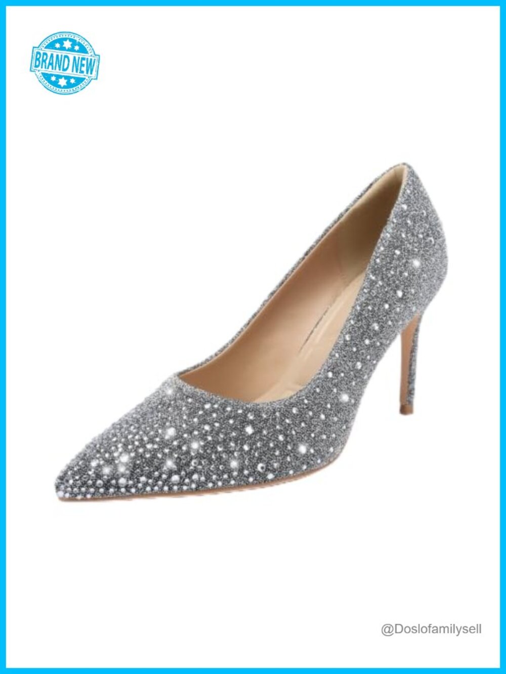 Womens Rhinestone Stiletto Heels Pointed Toe Slip On Pumps Wedding Dress Shoes